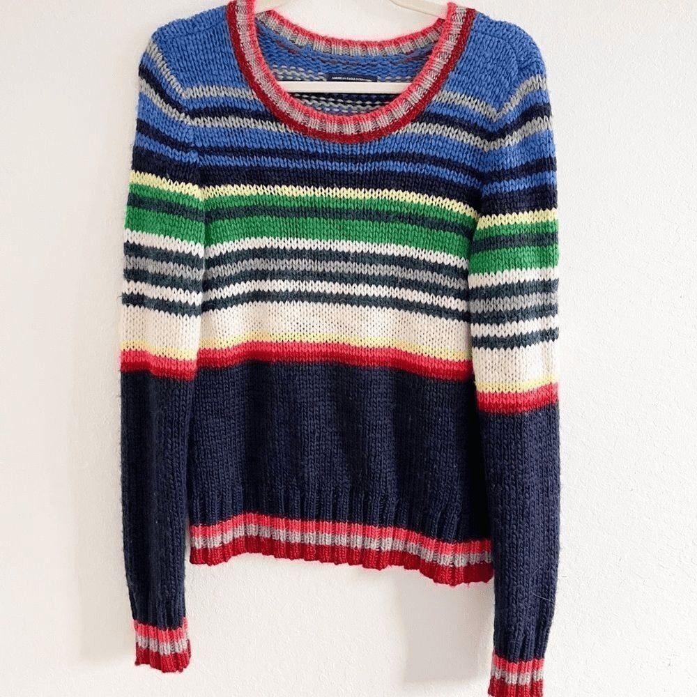 AEO Multi Color Striped Knit Sweater Size Large American Eagle